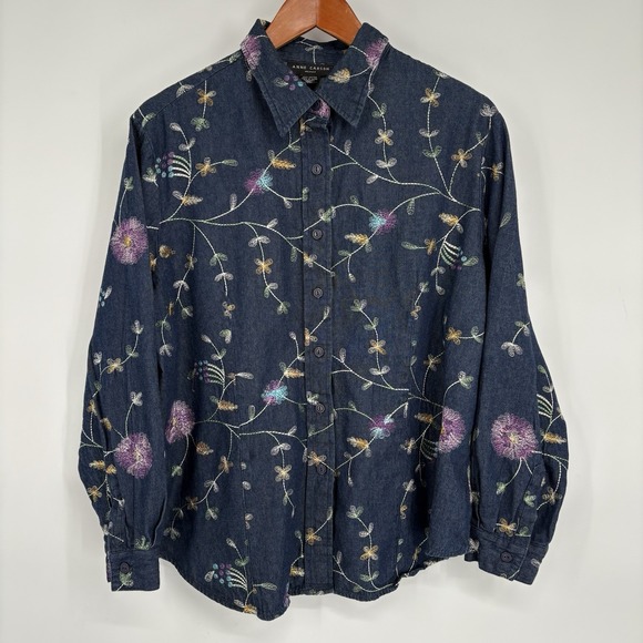 Anne Carson Tops - Anne Carson Womens Denim Embroidered Button Up Top‎ 2X Colorful Boho Western